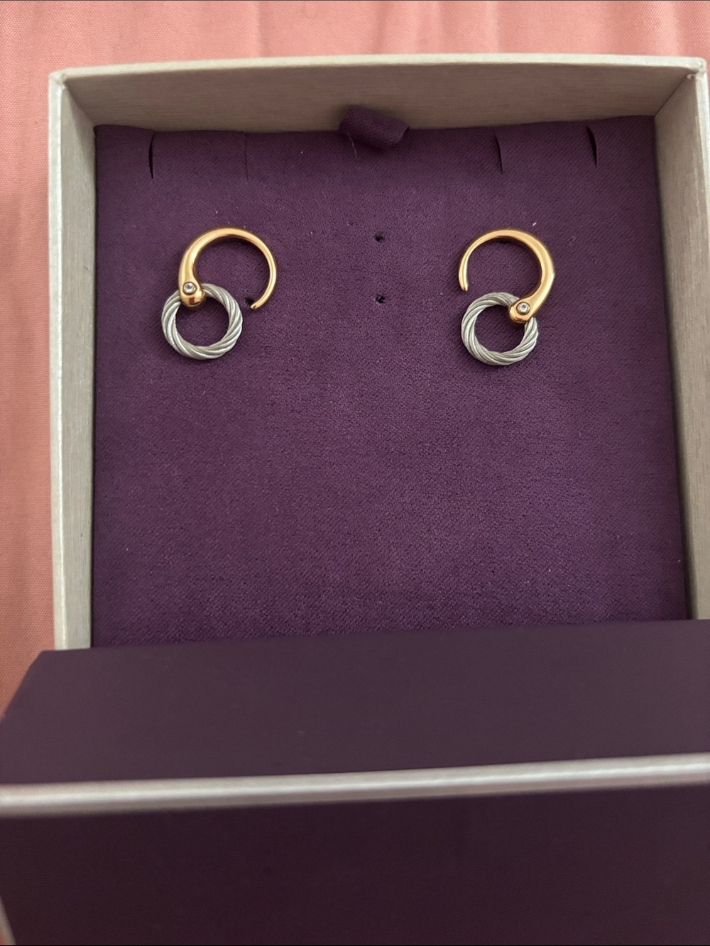 Charriol Two-Tone Gold and Silver Hoop Drop Earrings